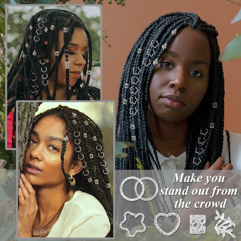 Fscwlmon 260 Pcs Hair Jewelry for Braids,Hair Beads Accessories for Dreadlock,Metal Hair Clips Cuffs Rings,Loc Rave Hair Charm Decorations Adjustable Kits for Men Women - Image 4